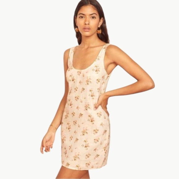 NWT Reformation Women's Bo Linen Mini Dress | Sz Medium | Ivory Mildred Floral - Picture 1 of 14